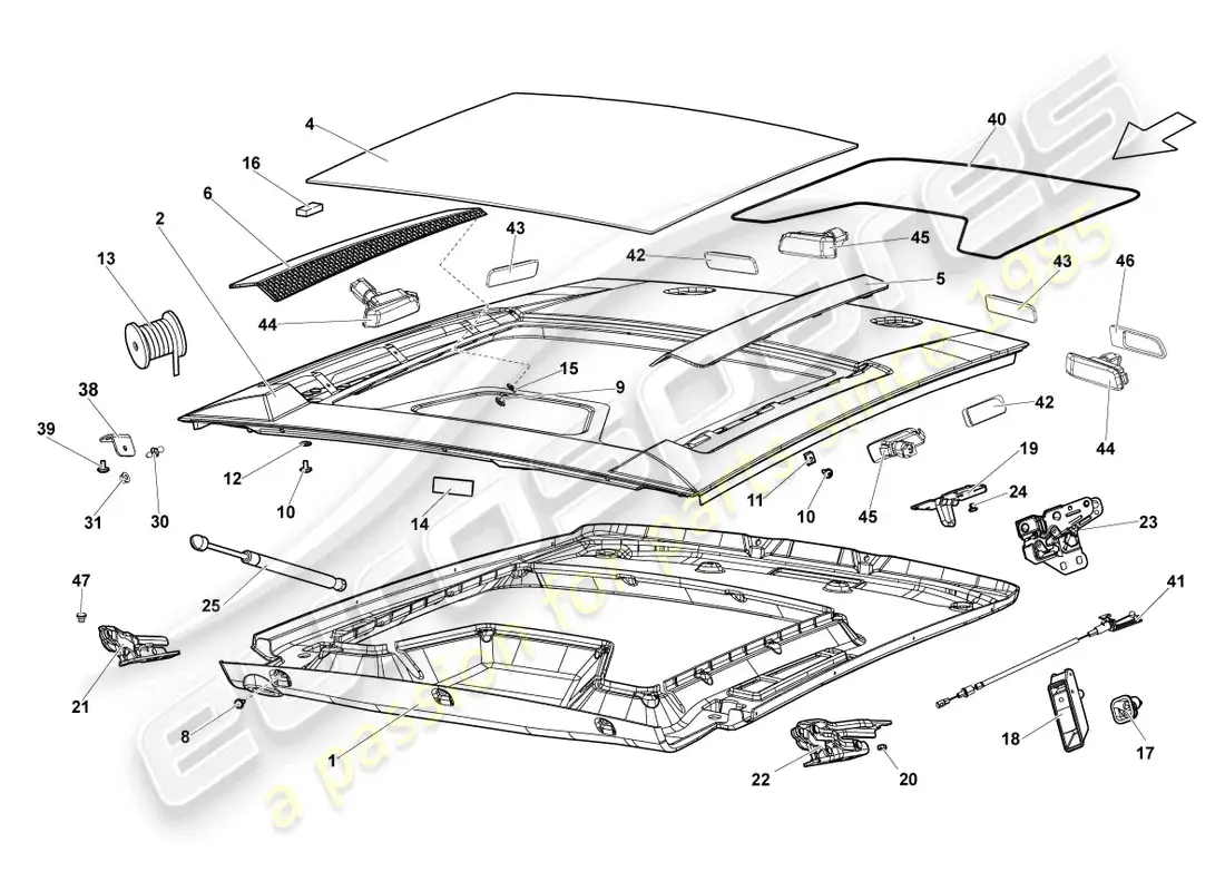 lamborghini lp570-4 sl (2012) tapa trasera transparente diagrama de piezas