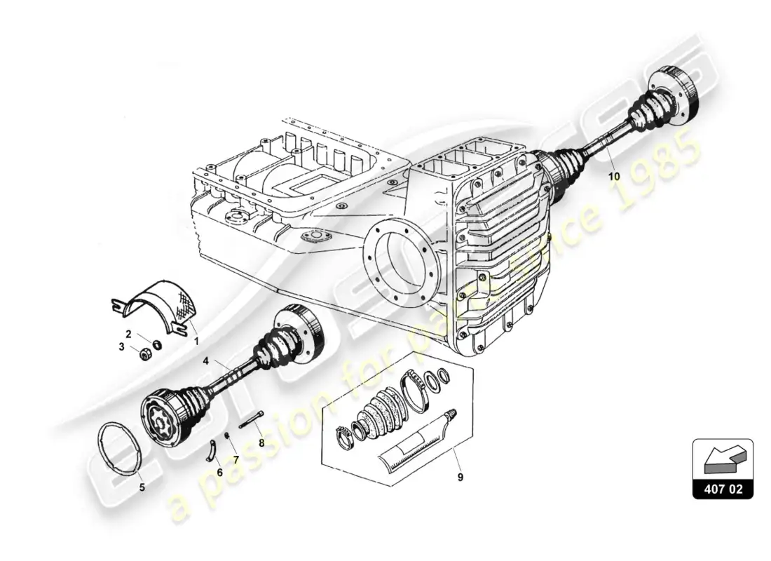 lamborghini countach 25th anniversary (1989) eje de transmisión delantero y brazos diagrama de piezas