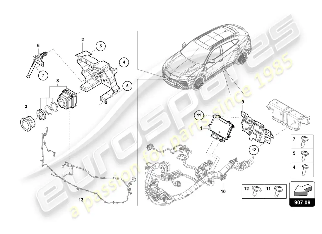 lamborghini urus s (2023) cámara para sistema de visión nocturna diagrama de piezas