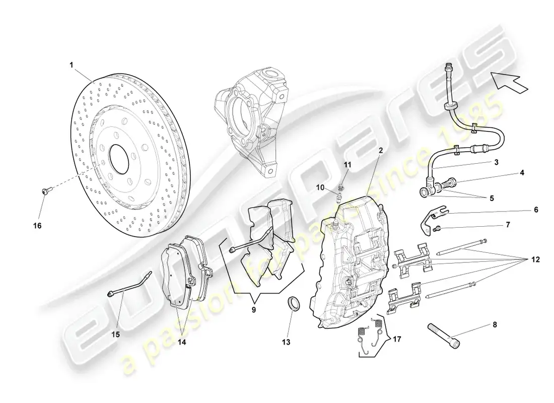 lamborghini gallardo spyder (2007) disc brake front diagrama de piezas