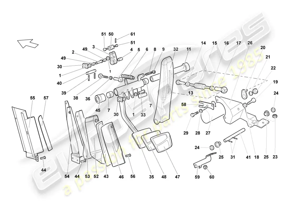 lamborghini lp640 coupe (2007) freno y aceleración. palanca mecanica. diagrama de piezas