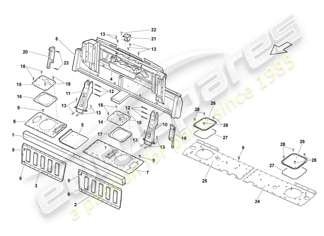 lamborghini lp550-2 spyder (2013) panel trasero diagrama de piezas