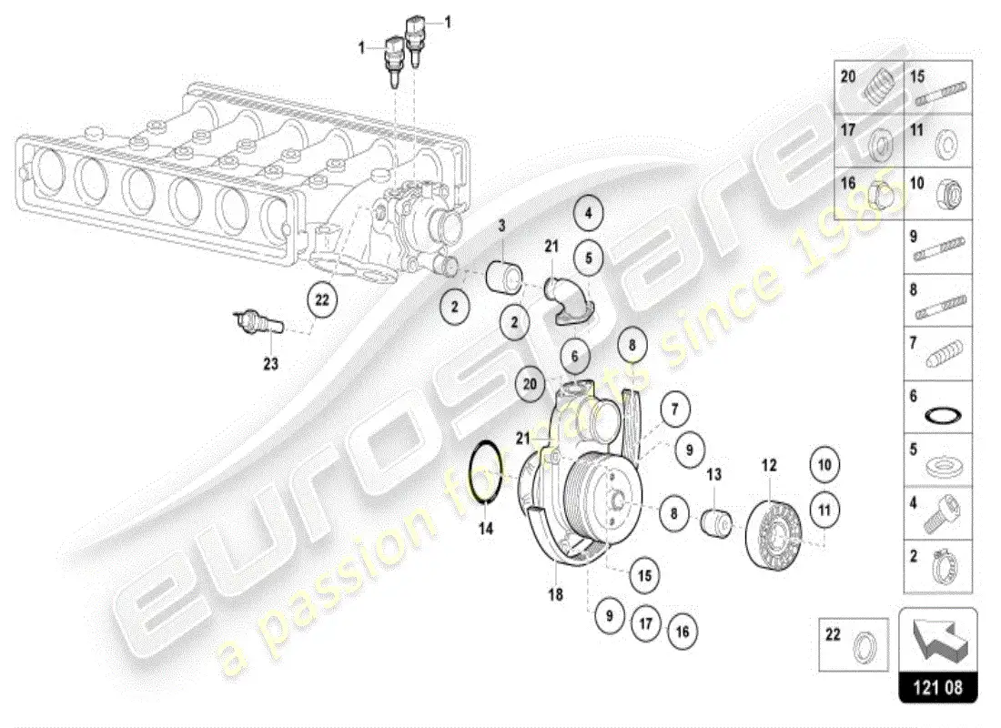 lamborghini diablo vt (1998) bomba de refrigerante diagrama de piezas