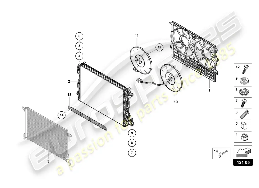lamborghini urus (2021) ventilador del radiador diagrama de piezas