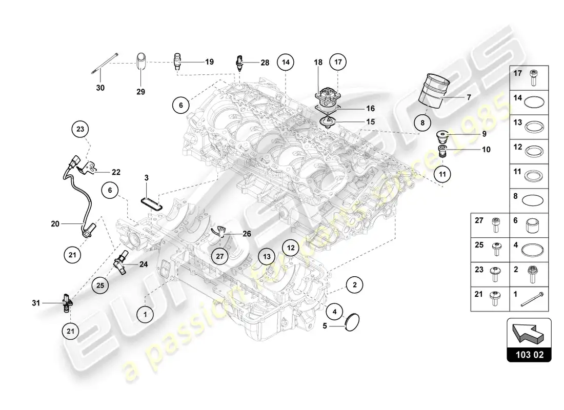 lamborghini ultimae roadster (2022) diagrama de piezas del cárter de aceite