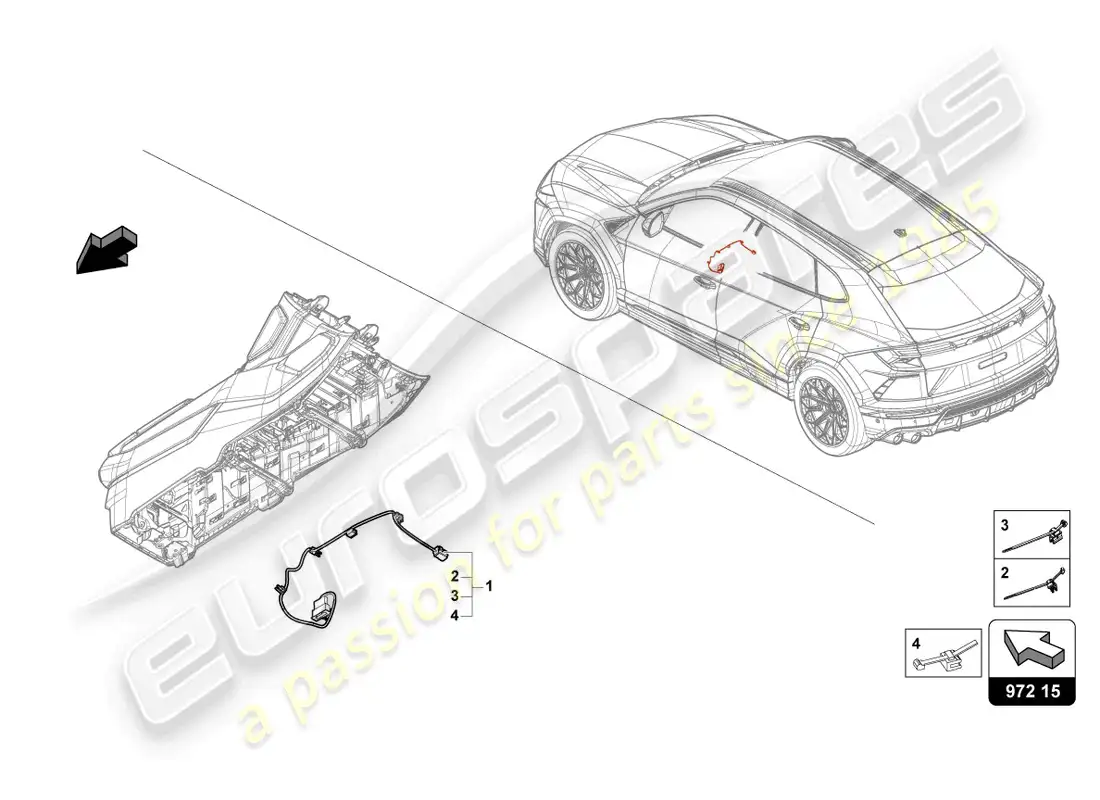 lamborghini urus (2019) arnés de cableado para ventilador diagrama de piezas