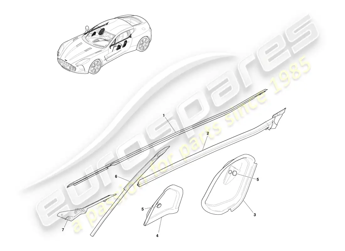 aston martin one-77 (2011) sellos de cintura de puerta diagrama de piezas
