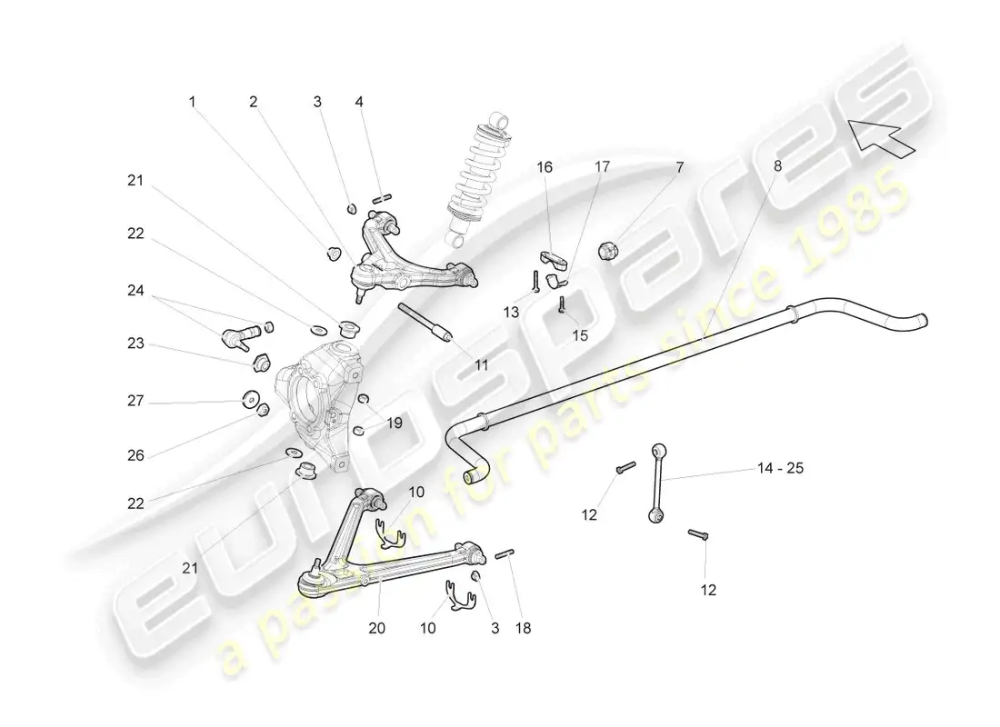 lamborghini gallardo spyder (2007) eje frontal diagrama de piezas