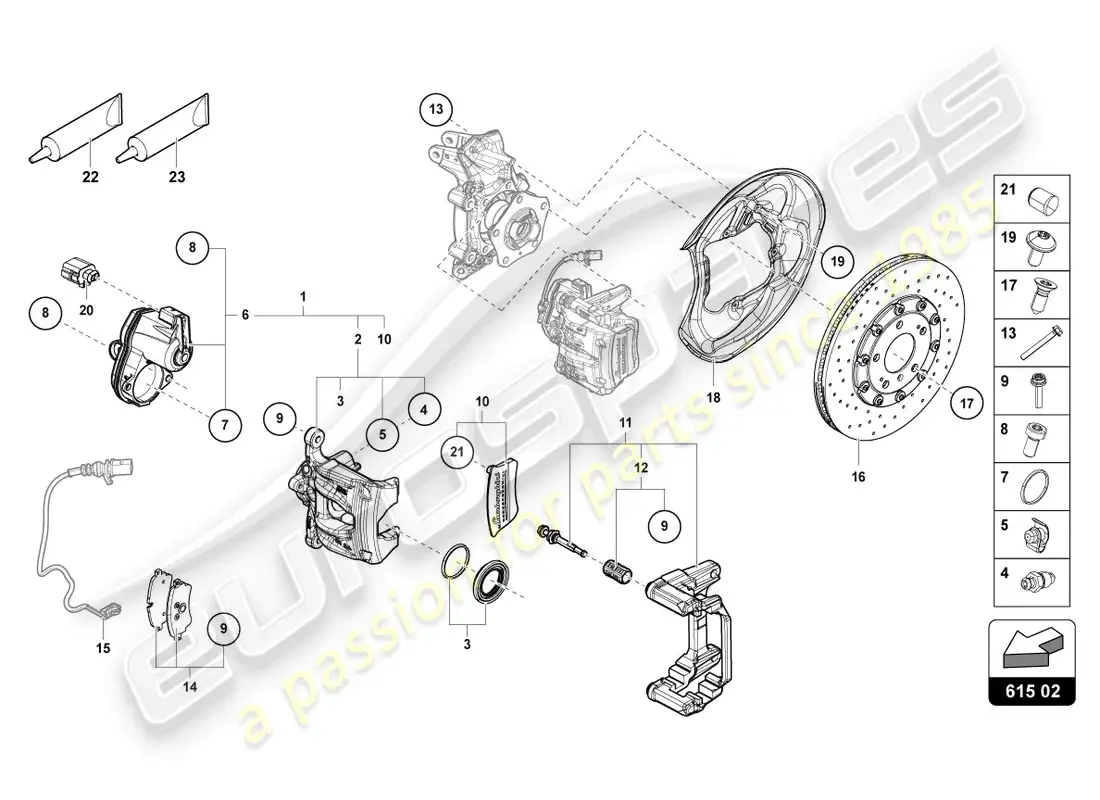 lamborghini urus (2020) freno de pinza fija trasera diagrama de piezas