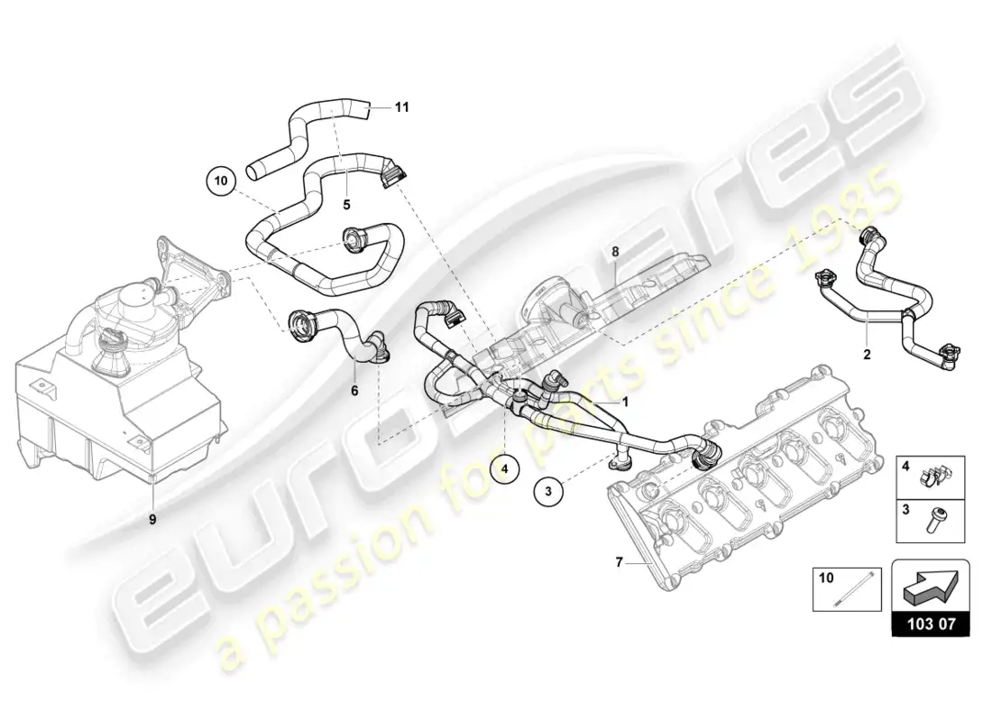 lamborghini tecnica (2023) breather line diagrama de piezas