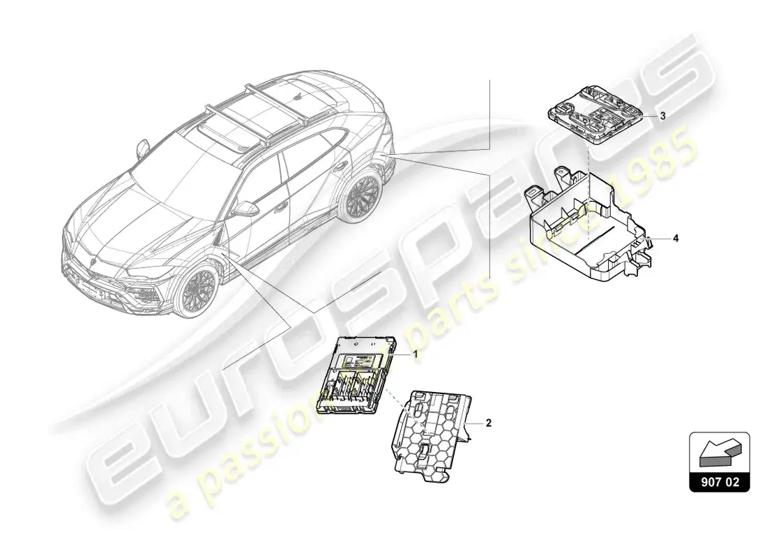 lamborghini urus (2021) unidad de control de alimentación a bordo diagrama de piezas