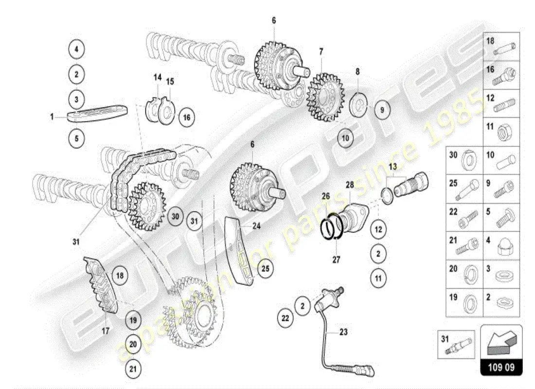 lamborghini diablo vt (1999) árbol de levas, válvulas diagrama de piezas