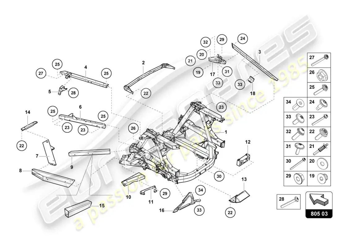 lamborghini sto (2022) chasis trasero, interior diagrama de piezas