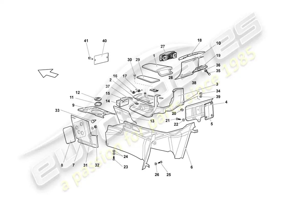 lamborghini lp640 coupe (2008) consola central diagrama de piezas