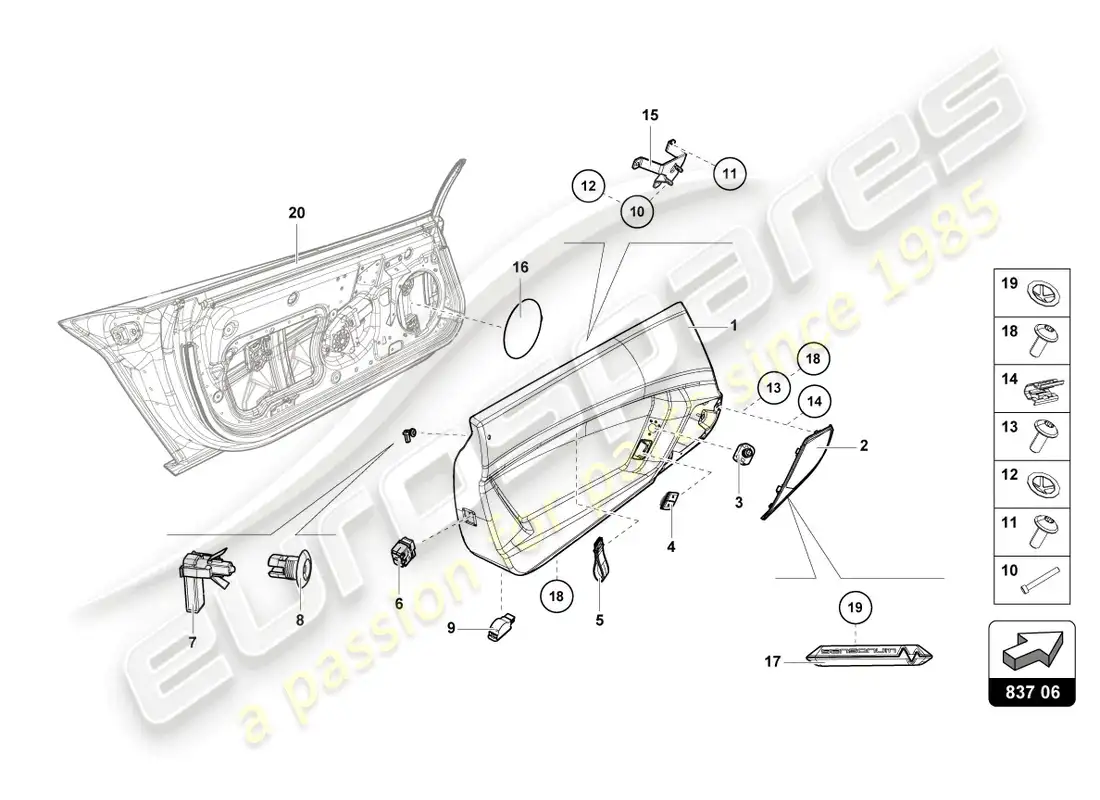 lamborghini ultimae (2022) panel de puerta carbono diagrama de piezas