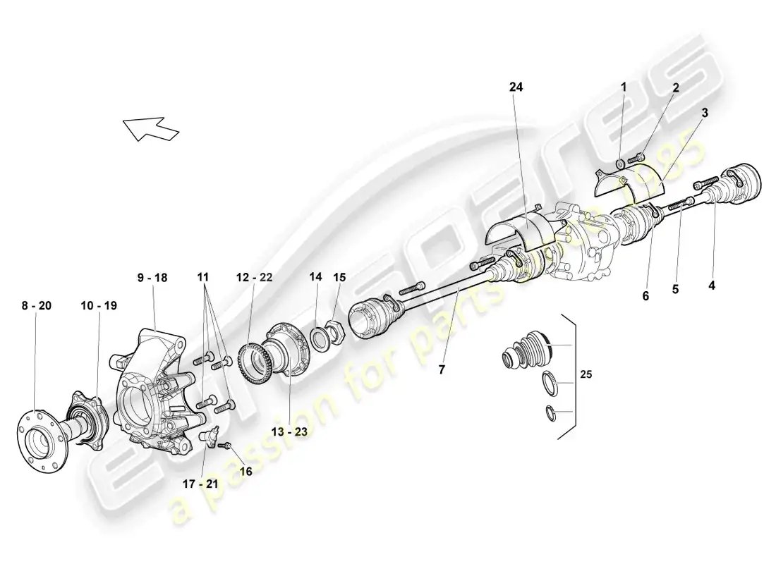 lamborghini lp640 coupe (2008) eje de transmisión trasero diagrama de piezas