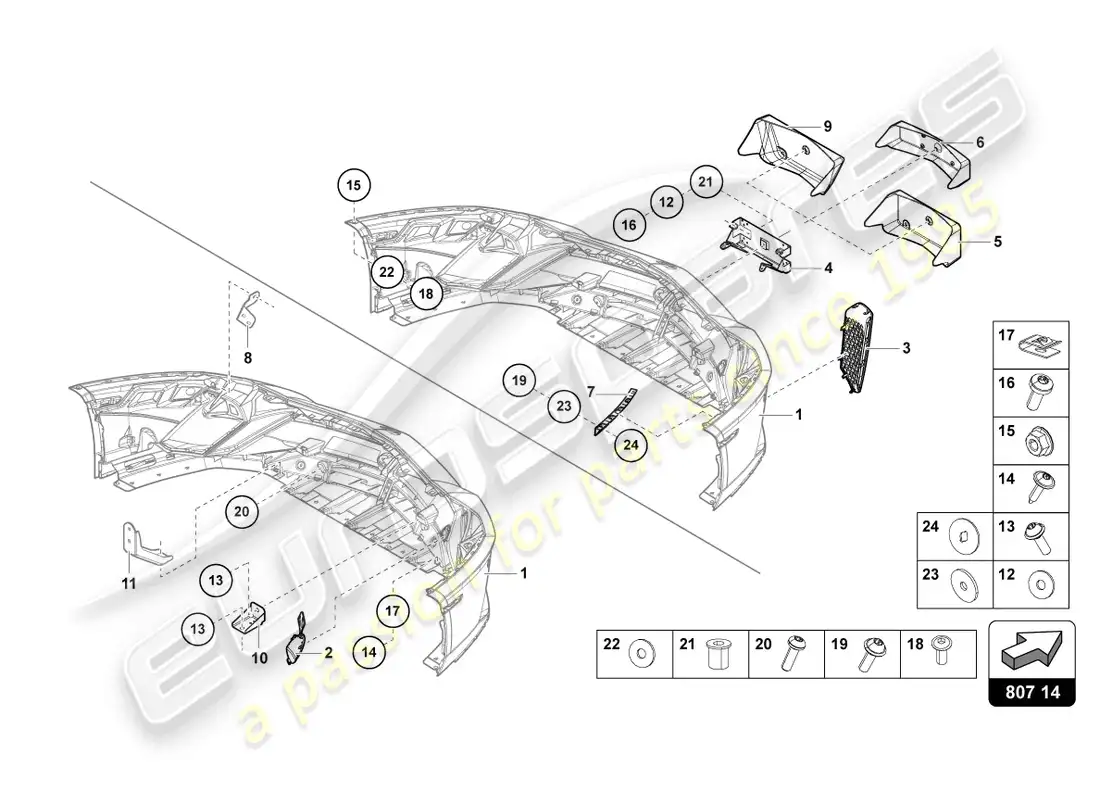 lamborghini ultimae roadster (2022) parachoques delantero completo diagrama de pieza