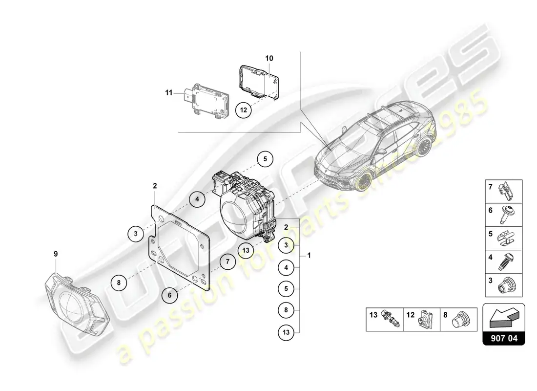 lamborghini urus performante (2023) sensor de radar diagrama de piezas