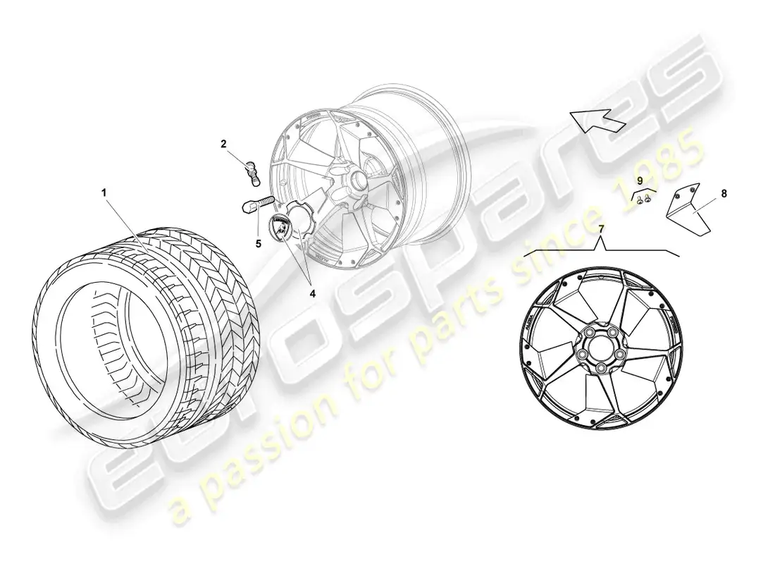 lamborghini reventon roadster llanta de aluminio trasera diagrama de piezas