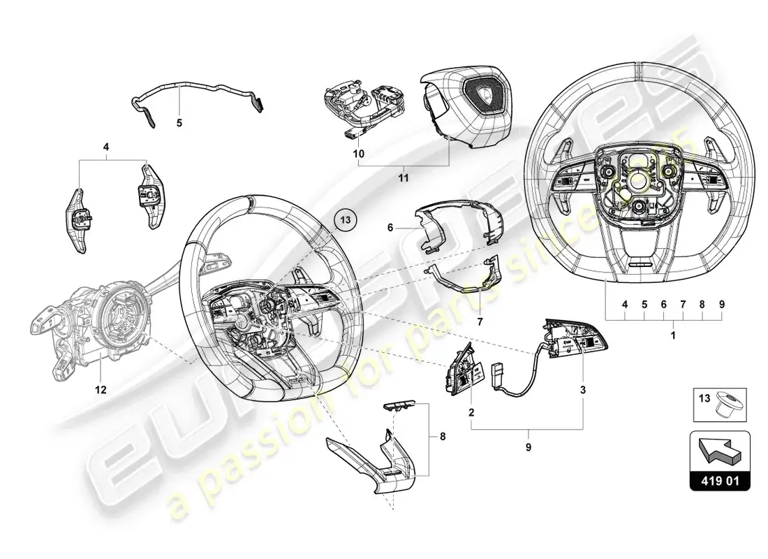 lamborghini urus s (2023) volante diagrama de piezas