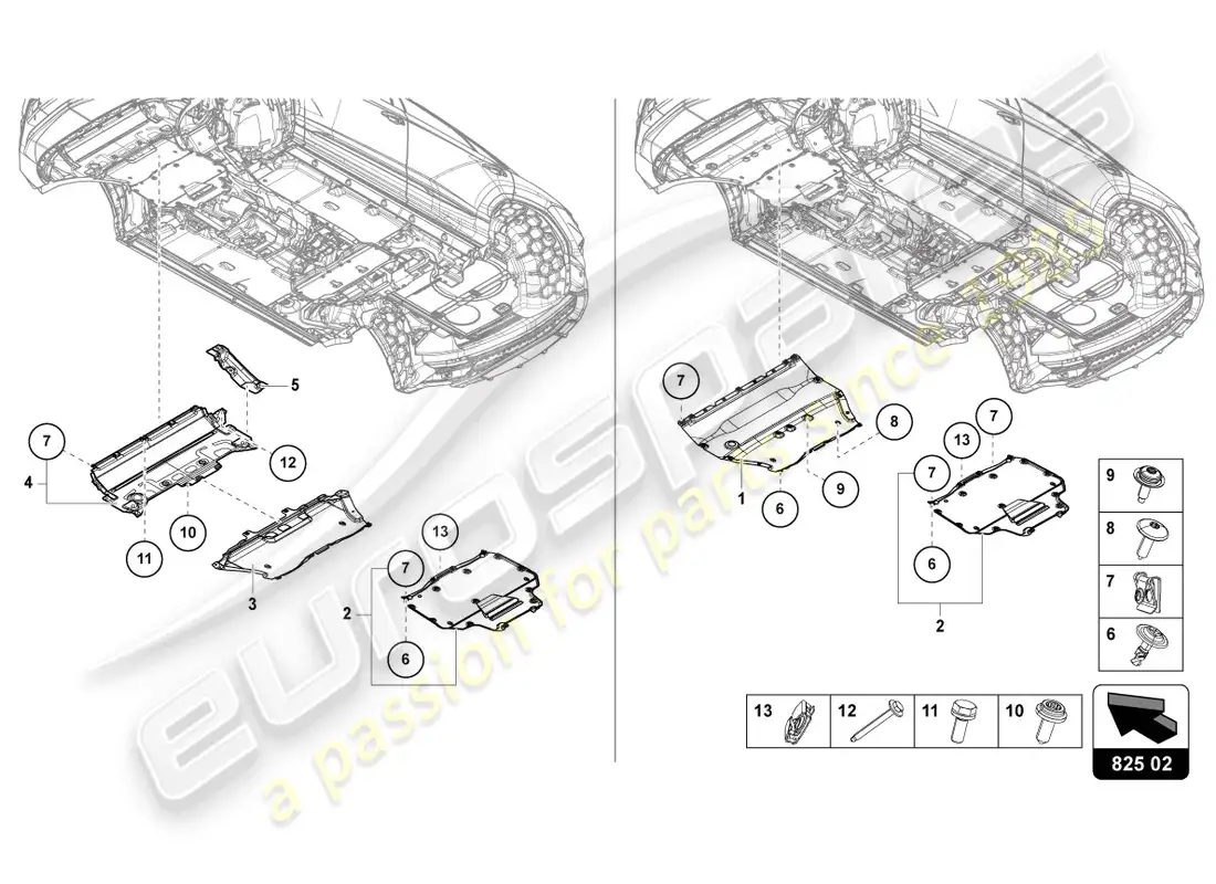 lamborghini urus (2020) adorno de bajos diagrama de piezas
