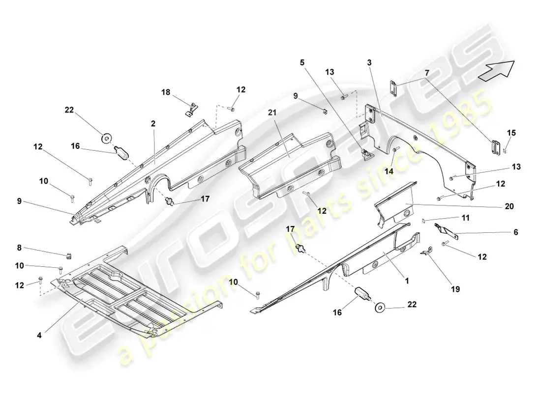 lamborghini superleggera (2008) tapa para compartimiento del motor diagrama de piezas