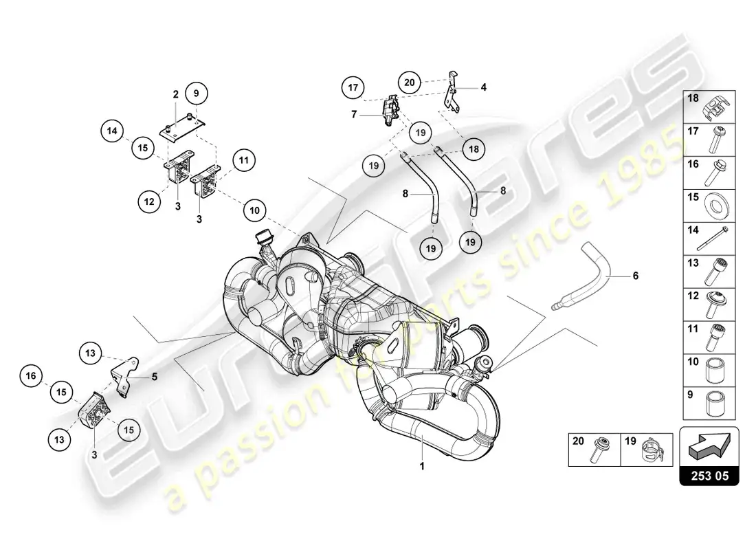 lamborghini evo coupe (2021) silenciador diagrama de piezas