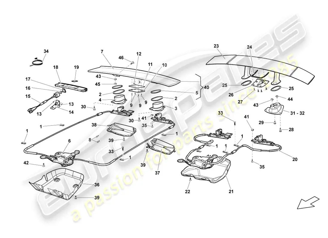 lamborghini lp570-4 sl (2012) spoiler para tapa trasera diagrama de piezas