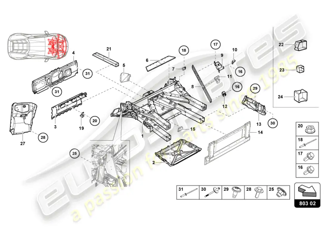 lamborghini evo coupe 2wd (2023) marco frontal diagrama de piezas