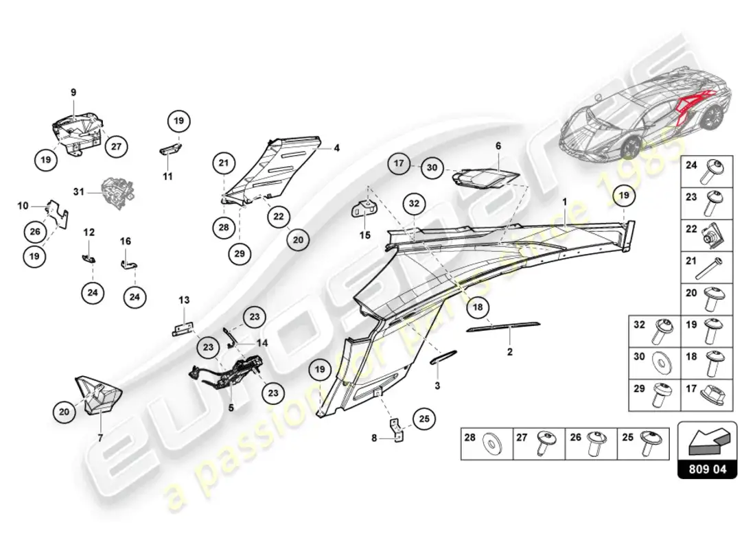 lamborghini sian roadster (2021) paneles laterales diagrama de piezas