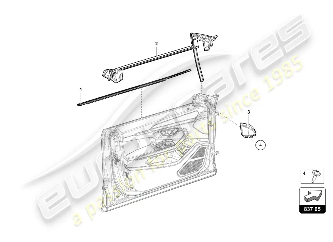 lamborghini urus (2021) junta para ventana de puerta delantera diagrama de piezas