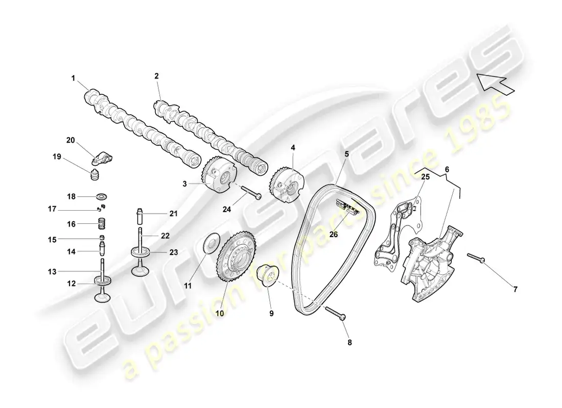 lamborghini lp550-2 spyder (2014) árbol de levas, cilindros de válvulas 1-5 diagrama de piezas