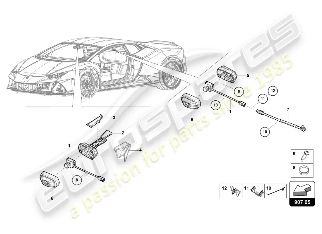 lamborghini tecnica (2024) piezas eléctricas para sistema de grabación de video y telemetría diagrama de piezas