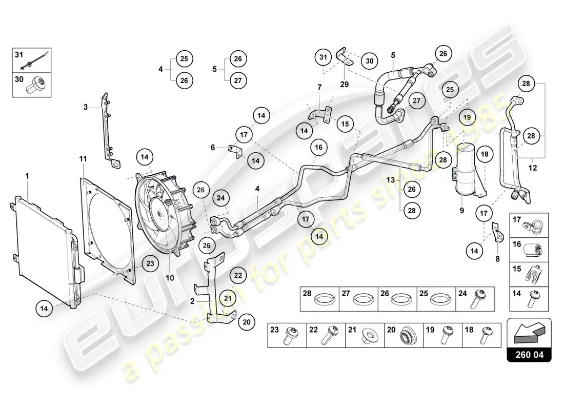 lamborghini ultimae (2022) condensador de a/c diagrama de piezas