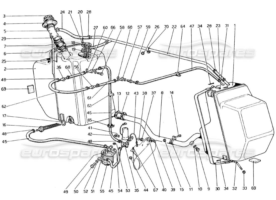 ferrari 308 gtb (1976) diagrama de piezas del sistema de combustible