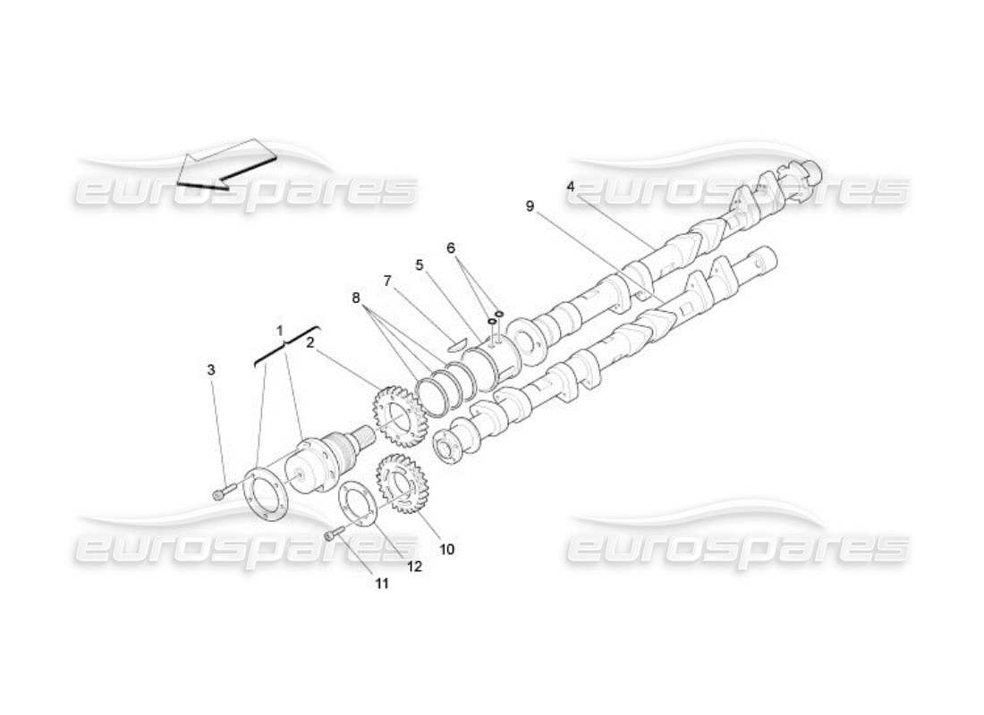 maserati qtp. (2005) 4.2 diagrama de piezas de los árboles de levas de la culata del cilindro derecho
