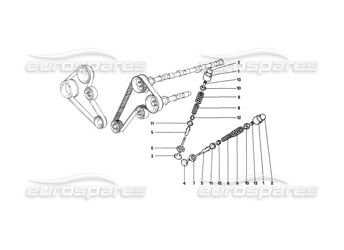 ferrari mondial 8 (1981) sistema de distribución - taqués diagrama de piezas