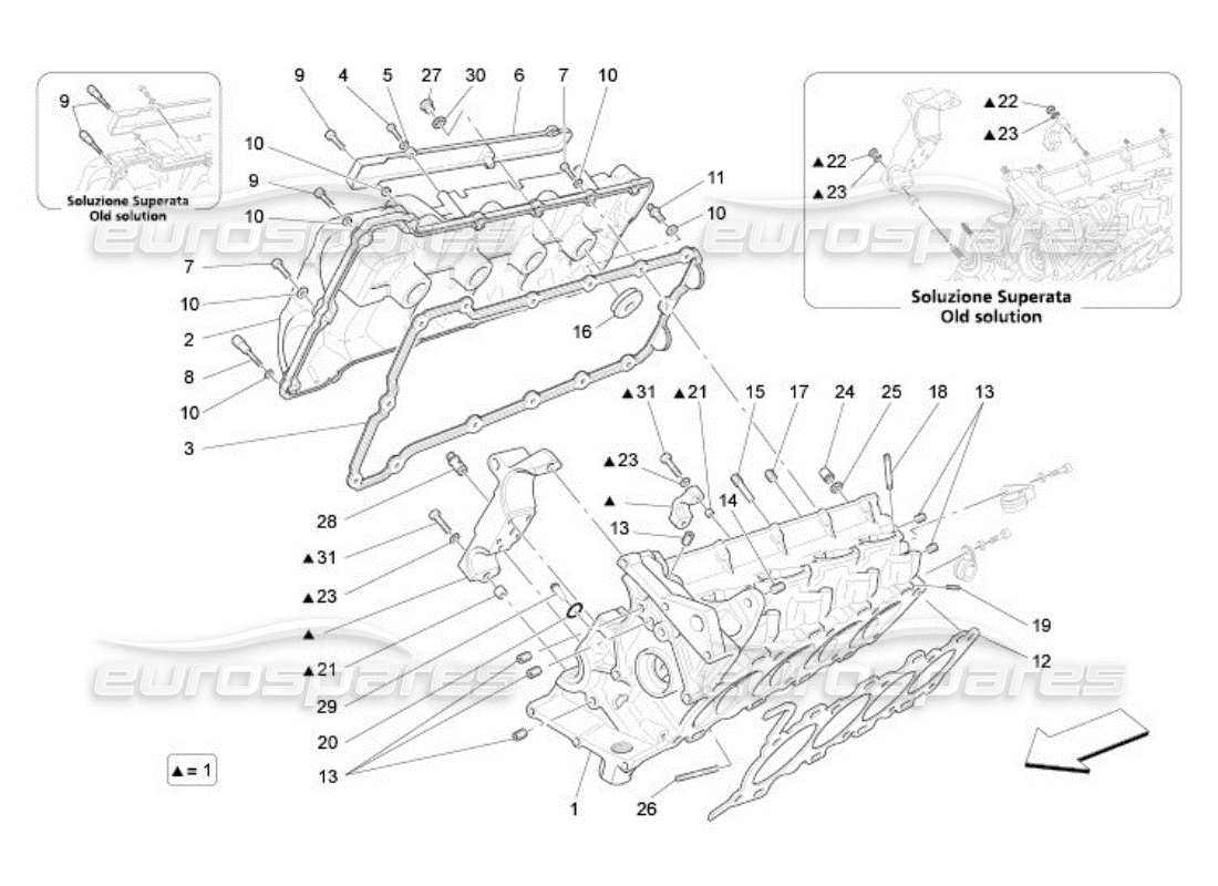 maserati qtp. (2005) 4.2 diagrama de piezas de la culata derecha