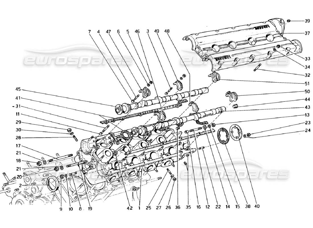 ferrari 308 gtb (1976) diagrama de piezas de la culata (izquierda)
