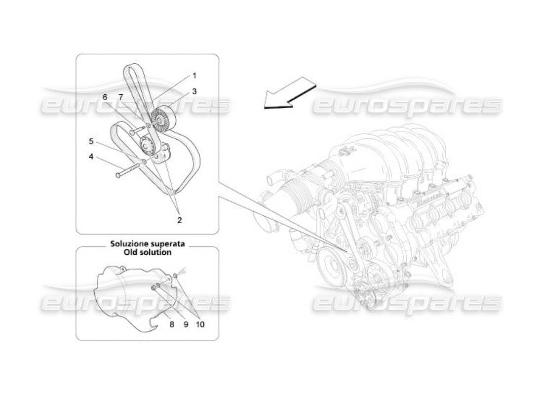maserati qtp. (2005) 4.2 diagrama de piezas de correas de dispositivos auxiliares