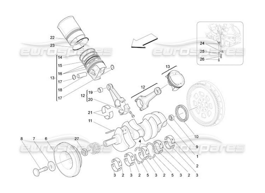 maserati qtp. (2005) 4.2 diagrama de piezas del mecanismo de manivela