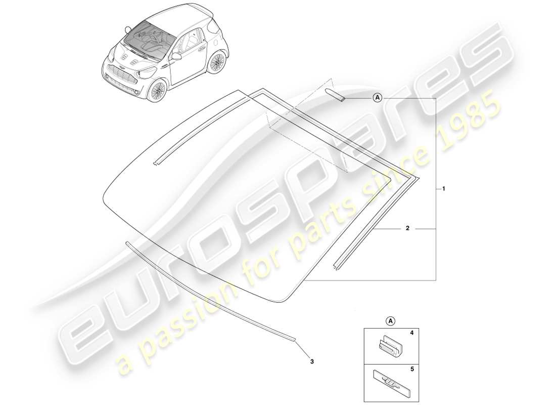 aston martin cygnet (2012) diagrama de piezas del parabrisas