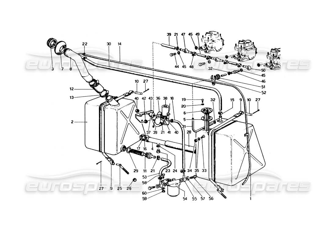 ferrari 246 dino (1975) diagrama de piezas del sistema de combustible