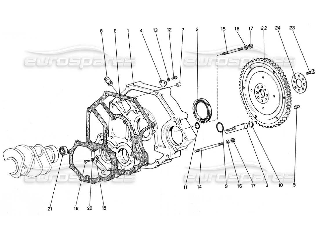 ferrari 308 gtb (1976) diagrama de piezas del espaciador de la carcasa del volante y del embrague
