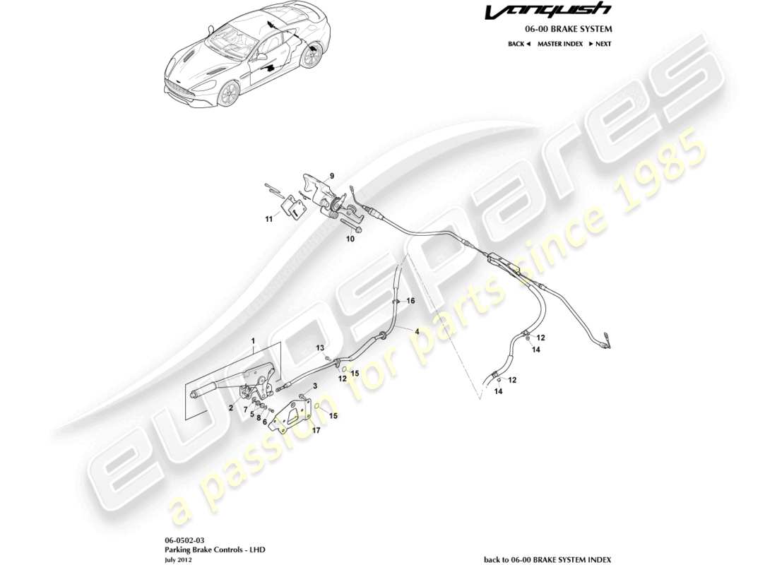 un diagrama de piezas del catálogo de piezas aston martin vanquish (2017)