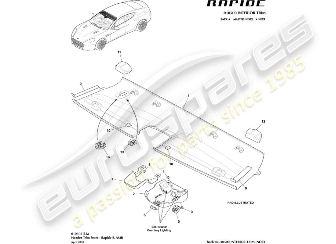 aston martin rapide (2011) embellecedor del cabezal delantero, s diagrama de piezas
