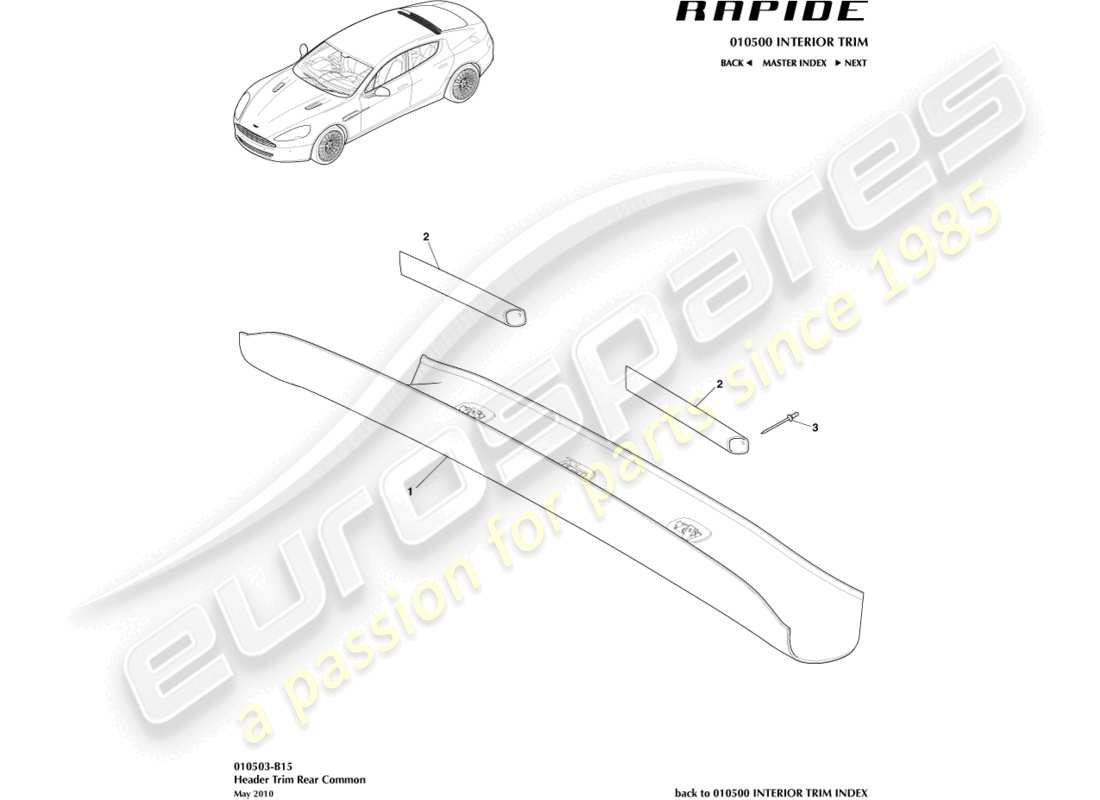aston martin rapide (2013) embellecedor del cabezal trasero diagrama de piezas