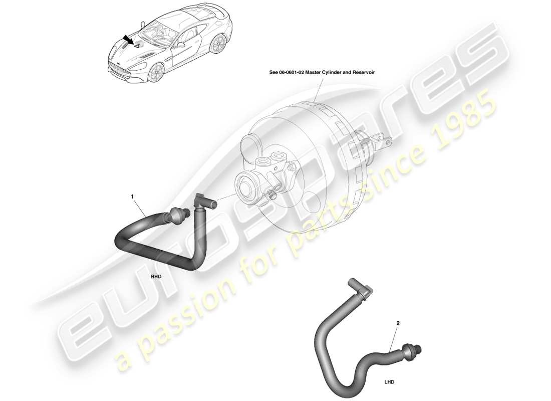 aston martin vanquish (2014) diagrama de piezas de la manguera del depósito de vacío