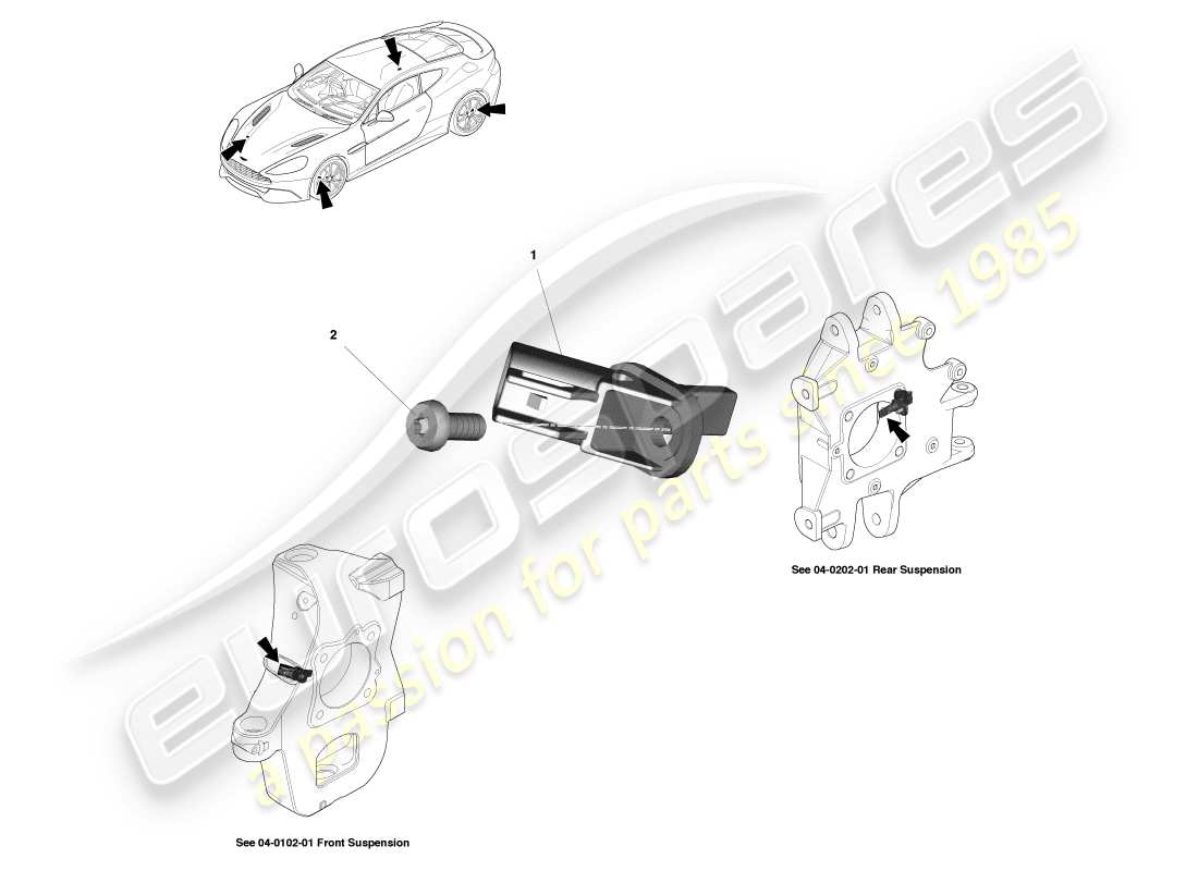 aston martin vanquish (2014) diagrama de piezas de los sensores de velocidad de las ruedas