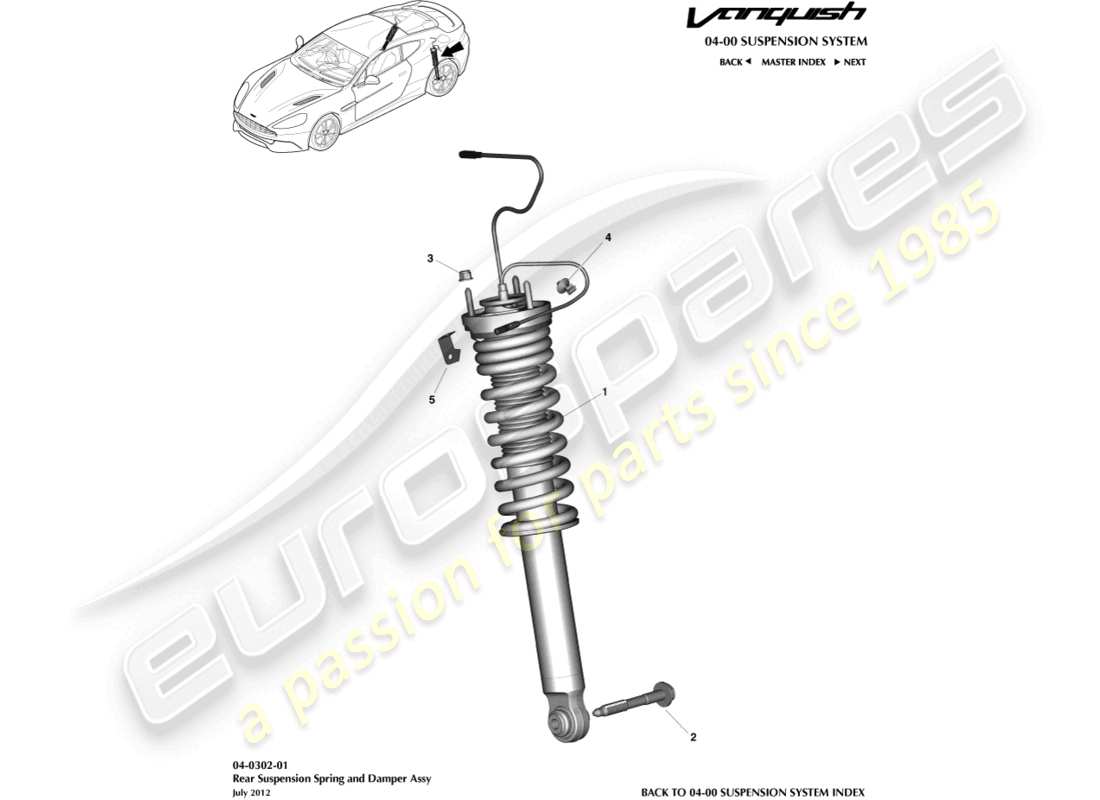 aston martin vanquish (2015) muelle trasero y amortiguador diagrama de piezas